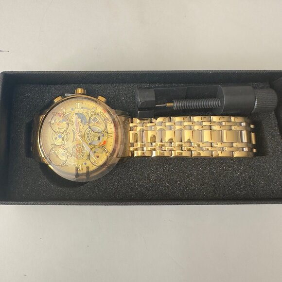 Luxury Gold Tone Analog Quartz Wristwatch Stainless Steel Band New main image 2